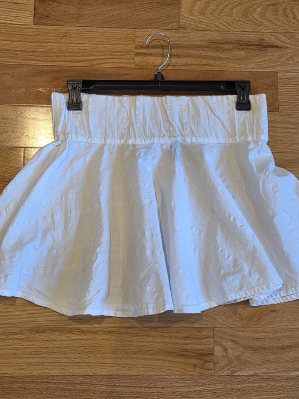 H&M Women's Sz 8 White Cotton Poplin Mini Skirt Smocked Flared Textured